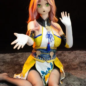 anime sexdoll น้องมัทซูริ ใส่เสื้อสีเหลือง นั่งพื้นบนพรม แบมือ