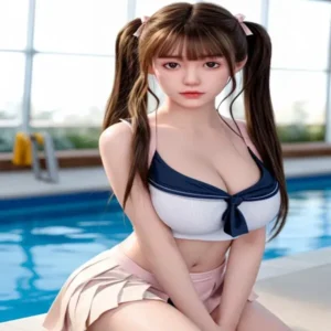 ตุ๊กตายาง แนวโลลิ ทีนวัยรุ่น ญี่ปุ่นผูกผมจุกยาวสองข้าง นั่งโพสต์ท่าบนขอบสระว่ายน้ำ