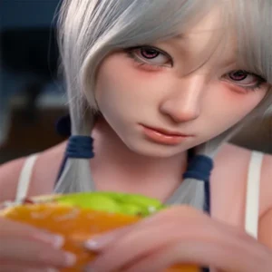 ตุ๊กตายางไฮบริดน้องซากิ ถือแฮมเบอร์เกอร์ซูมเห็นหน้าผมสีเทา