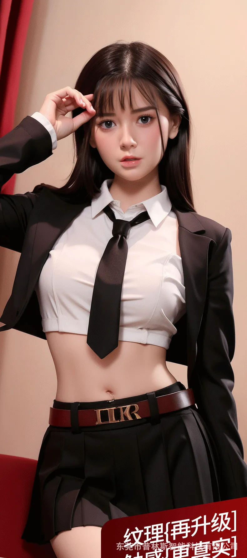 ตุ๊กตายางไอดอลเกิร์ลเอามือจับปลายผมโพสต์ท่าผูกไทค์ใส่สูทเซ็กซี่